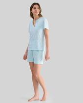 Pijama Feminino Curto com Estampa de Folhas Macio Verde Lohe
