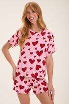 Pijama Feminino Curto Corações Viscolycra Cor com Amor