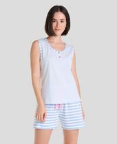 Pijama Feminino Curto de Listras Macio Azul Celeste Lohe Pijama Feminino Curto de Listras Macio Azul Celeste Lohe