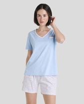 Pijama Feminino Curto Macio com Estampa Floral Azul Celeste Lohe Pijama Feminino Curto Macio com Estampa Floral Azul Celeste Lohe