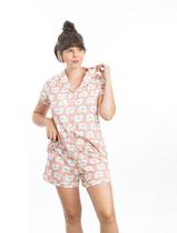 Pijama Feminino Curto Modelo Americano Aberto com Botões Sweet Bear