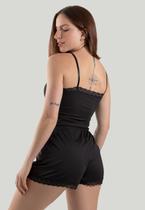 Pijama Feminino Curto Short Doll com Renda Preto