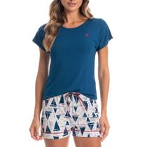 Pijama Feminino Daniela Tombini Summer Curto Azul - 2086E