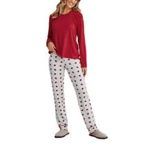 Pijama Feminino Danka Corações Longo Vermelho - 012020