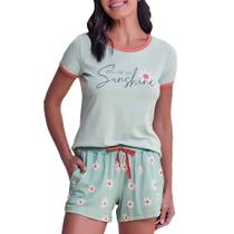 Pijama Feminino Danka Curto Flores Verde - 01101