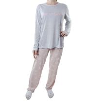 Pijama Feminino Danka Longo Mescla Cinza e Rosa - 8811 Pijama Feminino Danka Longo Mescla Cinza e Rosa - 8811