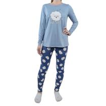 Pijama Feminino Danka Longo Ovelha Azul - 8855 Pijama Feminino Danka Longo Ovelha Azul - 8855