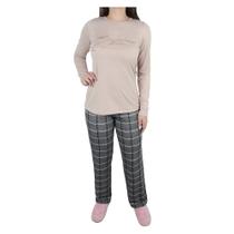 Pijama Feminino Danka Xadrez Bege Areia - 0120
