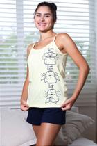 Pijama Feminino de Alcinha 100% Algodão: Três Macacos Sábios - Empório do Algodão Pijama Feminino de Alcinha 100% Algodão: Três Macacos Sábios - Empório do Algodão