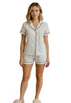 Pijama Feminino de Algodão com Camisa de Botões e Shorts Confortável Pijama Feminino de Algodão com Camisa de Botões e Shorts Confortável