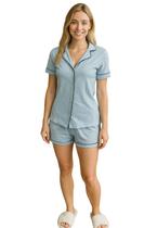 Pijama Feminino de Algodão com Camisa de Botões e Shorts Confortável Pijama Feminino de Algodão com Camisa de Botões e Shorts Confortável