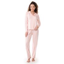 Pijama Feminino de Algodão Zee Rucci Manga Longa abertura com Botão Adulto