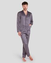 Pijama Feminino de Cetim Macio e Confortável Azul Marinho Lohe