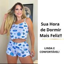 Pijama Feminino de Cropped e Shortinho Personagens Roupa de Dormir Blogueira