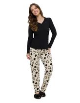 Pijama Feminino De Frio Adulto Bela Notte Manga Longa Comprido Quente Calça Inverno Longo Preto