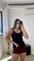 Pijama Feminino De Verão Alça Xadrez Vermelho