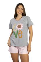 Pijama Feminino De Verão Flor Mescla Empório Do Algodão Pijama Feminino De Verão Flor Mescla Empório Do Algodão