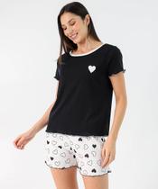 Pijama Feminino Estampa Coração Manga Curta Marisa Pre-66004
