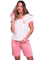 Pijama Feminino Estampado Adulto Blusa Manga Curta e Bermudinha