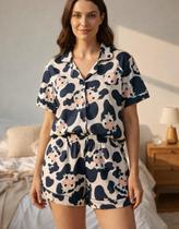Pijama Feminino Estampado Amamentação, Pós Cirurgia, Blusa e Short de Dormir