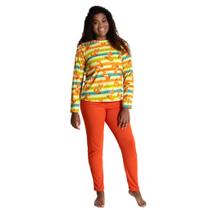 Pijama Feminino Estampado Confortável Suede Canelado Inverno Conforto Noite Dormir