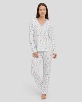 Pijama Feminino Floral com Renda Macio Azul Celeste Lohe