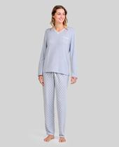 Pijama Feminino Folhas com Renda Macio Cinza Lohe