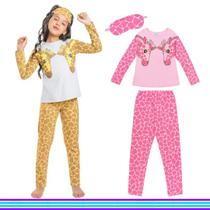 Pijama feminino girafa com mascara rosa