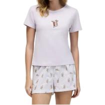 Pijama Feminino Hering Listrado Curto Lilás - 7BYQXMBEN