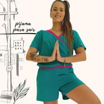 Pijama Feminino Homewear Preguistê Multifuncional Ocasional Amanhã Verde e Rosa