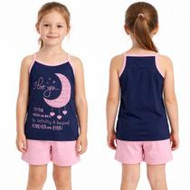 Pijama feminino infantil de verão blusa de alça com short Pijama feminino infantil de verão blusa de alça com short