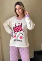 Pijama Feminino Inverno Blusa manga longa e Calça Roupa de Dormir Confortável de Frio