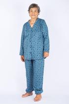 Pijama feminino inverno camisa e calça em moletinho felpado azul estampado estrelas Pijama feminino inverno camisa e calça em moletinho felpado azul estampado estrelas