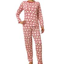 Pijama Feminino Inverno Manga Longa em Malha Suede Estampado Confortável e Quentinho