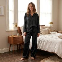Pijama Feminino Inverno Silk Cetim Luxo 100% Poliester Organiky Moda Cor:BrancoTamanho:P