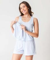 Pijama Feminino Listrado Sem Manga Marisa Azul-72010