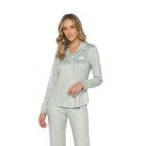 Pijama Feminino Longo Americano em Peach Touch Poá Verde