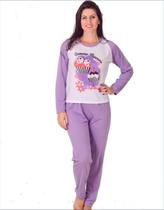 Pijama Feminino Longo Blusa e Calça Comprida Inverno Adulto Longo Fechado malha Macia Confortável