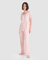 Pijama Feminino Longo Canelado com Renda Rosa Lohe Pijama Feminino Longo Canelado com Renda Rosa Lohe