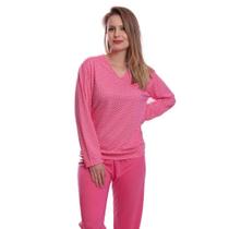 Pijama Feminino Longo Comprido Inverno Gola V De Frio Adulto