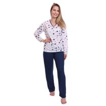 Pijama Feminino Longo Comprido Inverno Gola V De Frio Adulto