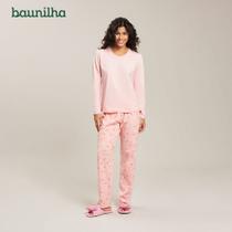 Pijama Feminino Longo De Algodão E Rosa Shell Com Estampa Raios