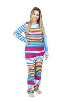 Pijama Feminino Longo Divertido Listras Coloridas