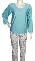 Pijama Feminino Longo Inverno Calça estampada Blusa com botões