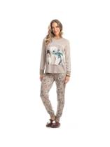 Pijama feminino longo inverno daniela tombini skin touch cor:teddytamanho:g