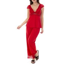 Pijama Feminino Longo Manga Renda