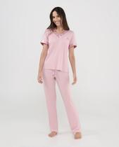 Pijama Feminino Longo Modal Cetim Decote V Rosa Claro Lohe