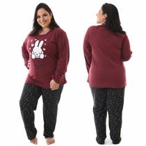 Pijama Feminino Longo Plus Size Inverno Frio Linda Morena