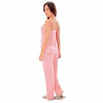 Pijama Feminino Longo Rosa Microfibra Manga Curta Conforto