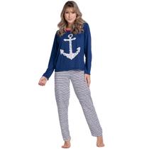 Pijama Feminino Longo Vekyo Modas Âncora Conjunto Frio Inverno Calça Malha Roupa de Dormir Pijama Feminino Longo Vekyo Modas Âncora Conjunto Frio Inverno Calça Malha Roupa de Dormir